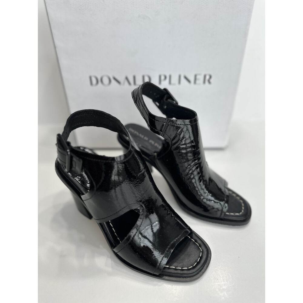 Donald Pliner Emiko Patent Leather Black Open Toe Block Heel Sandals Size 7